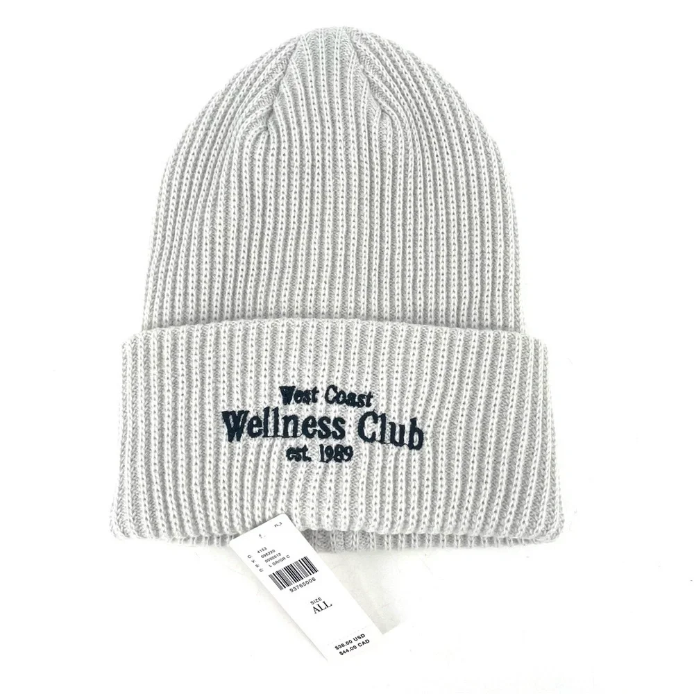 Daily Practice by Anthropologie Sport Club Ribbed Light Grey Beanie Hat